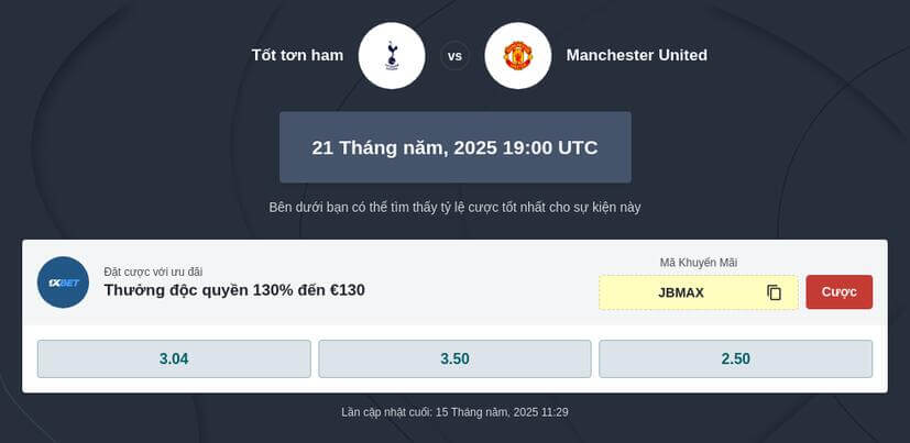 Mẹo cược chung kết Europa Tottenham và Man Utd
