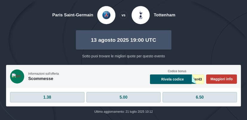 Pronostico PSG - Tottenham Supercoppa 2025