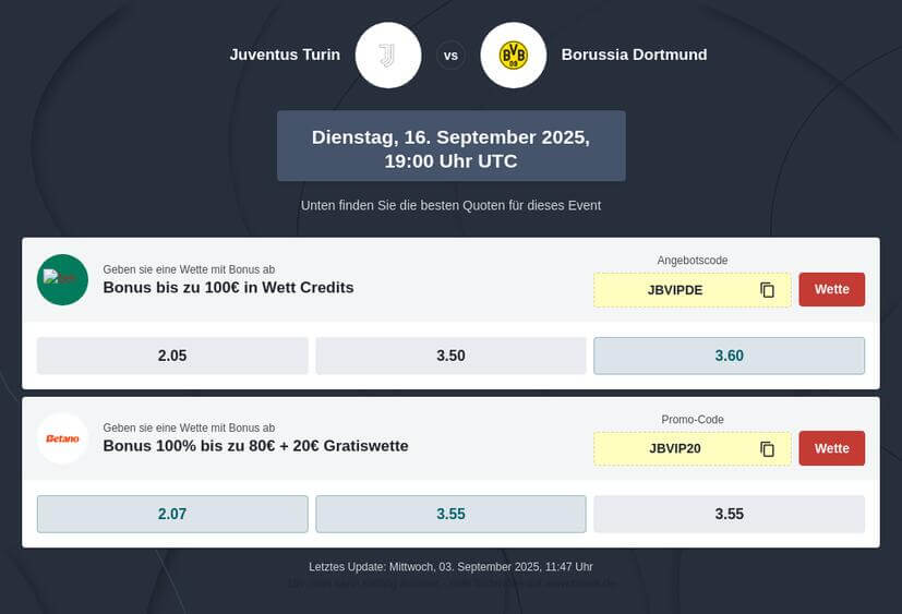Juventus Turin – Borussia Dortmund Tipphilfe