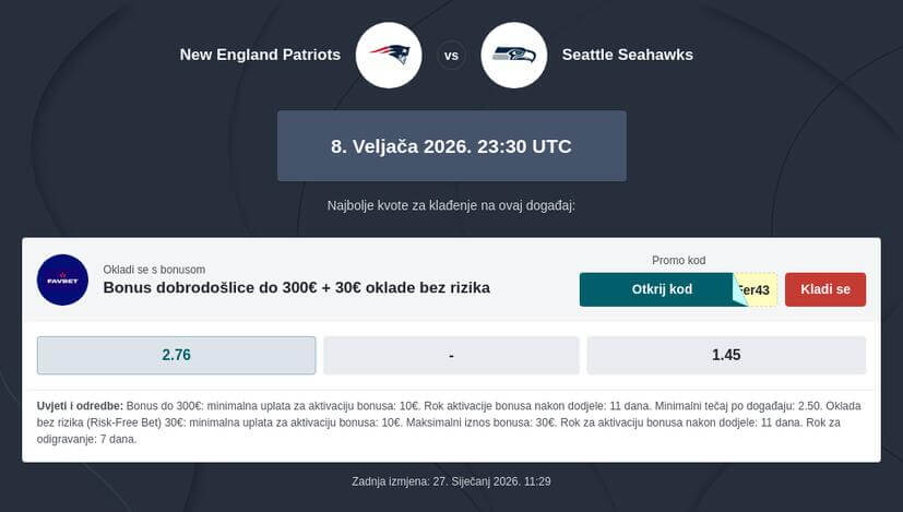 Super Bowl 2026 Kladionica