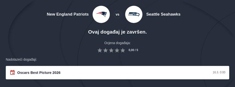 Super Bowl 2026 Kladionica