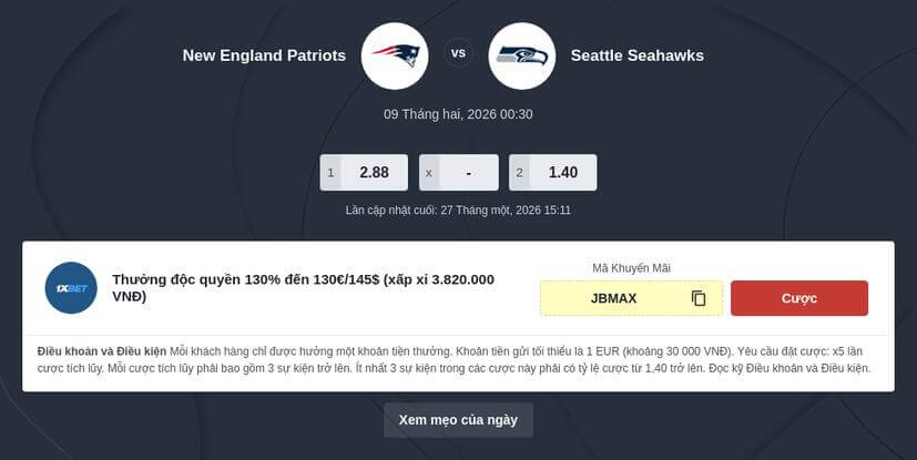 Tỷ lệ cược Super Bowl LX