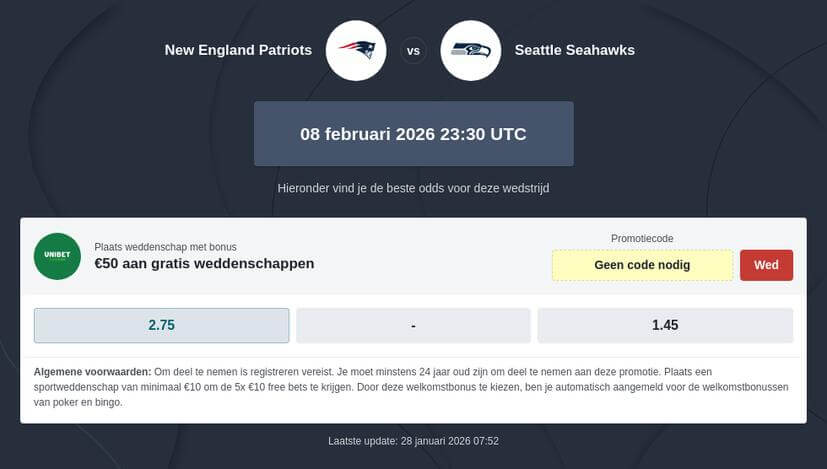 Wedden op de Super Bowl 2026