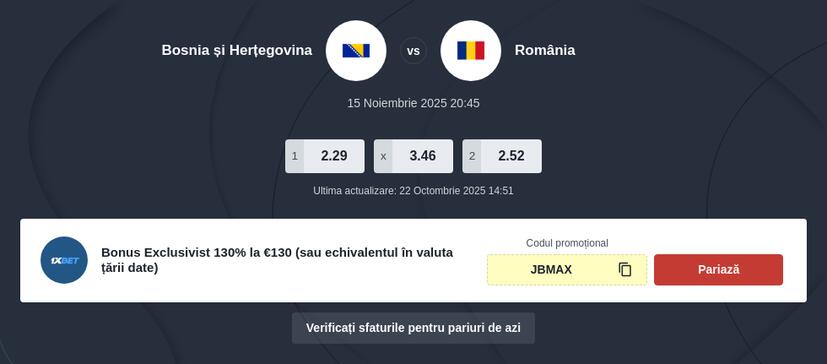 Sfaturi pentru meciul Bosnia și Herțegovina - România