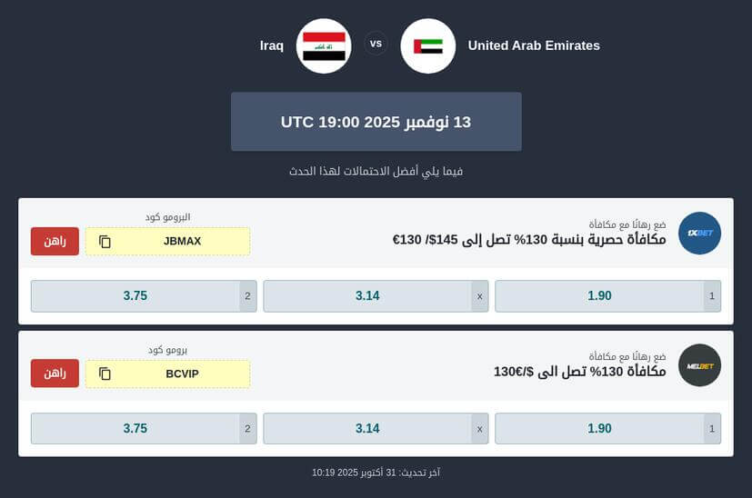 توقعات مباراة الإمارات ضد العراق