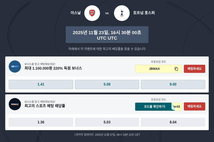 아스널 대 토트넘 베팅 예측