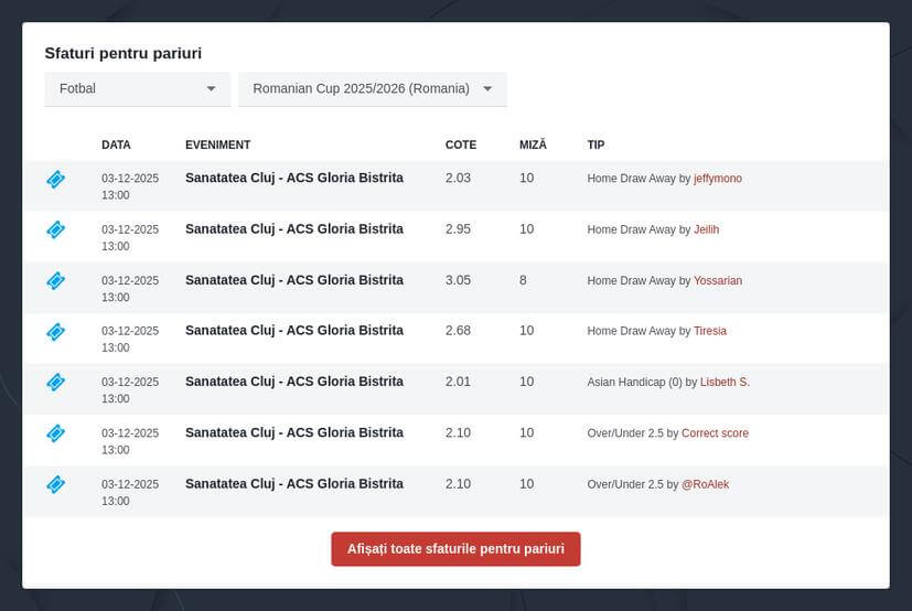 Pariuri pe Cupa României