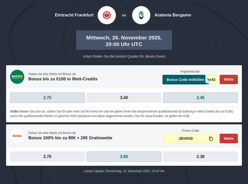 Eintracht Frankfurt – Atalanta Bergamo Tipphilfe