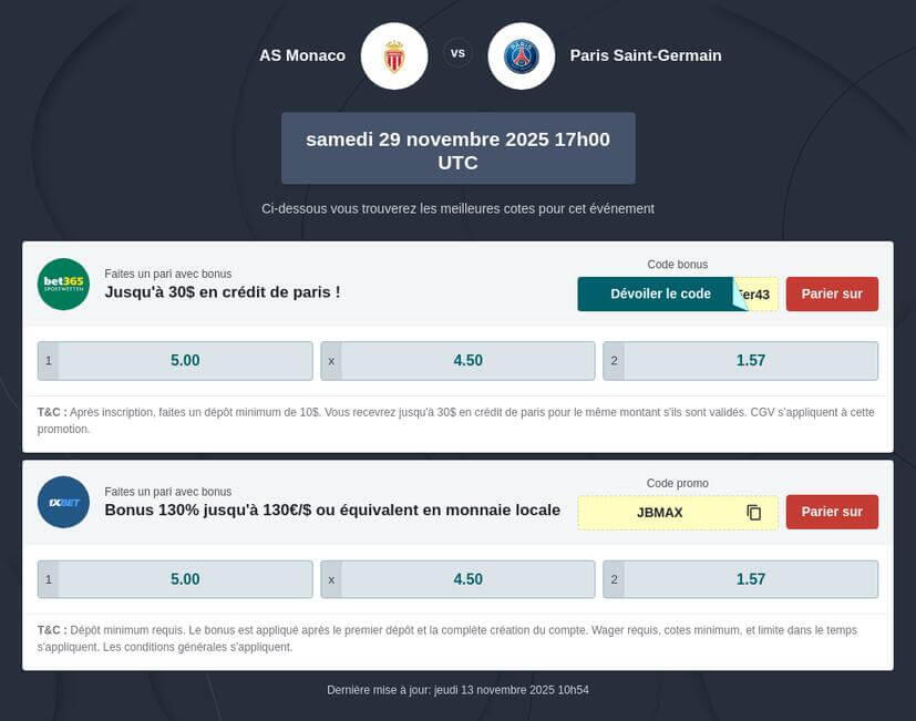 Pronostic Monaco vs PSG