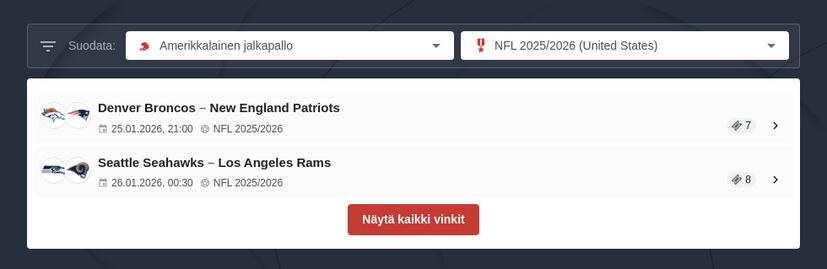 NFL veikkausvinkit ja kertoimet