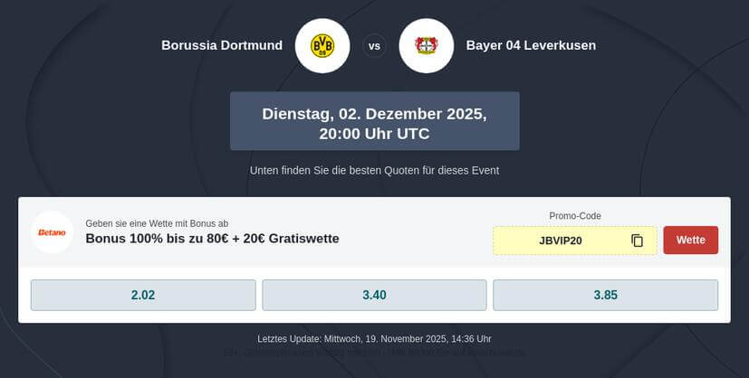 Borussia Dortmund – Bayer Leverkusen Tipphilfe