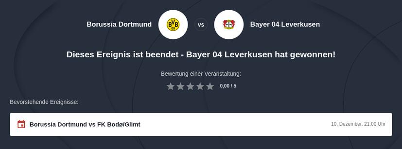 Borussia Dortmund – Bayer Leverkusen Tipphilfe