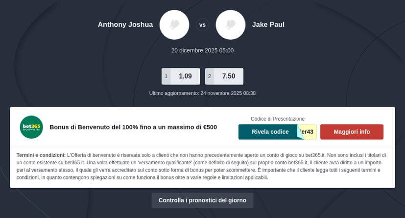 Pronostico Vincente Jake Paul - Anthony Joshua