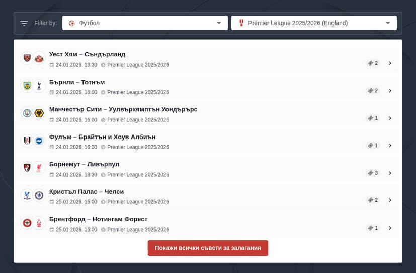 Премиър Лига коефициенти