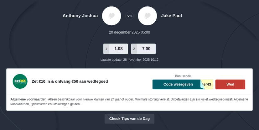 Anthony Joshua vs. Jake Paul Voorspelling