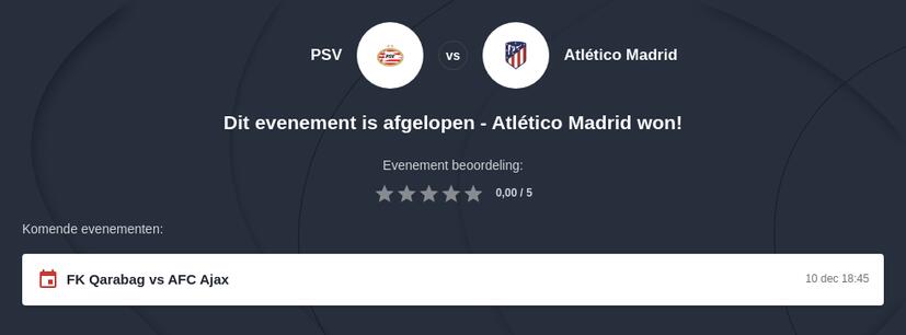 Wedden op PSV – Atletico Madrid