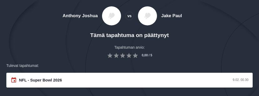 Jake Paul vs Anthony Joshua vedonlyönti