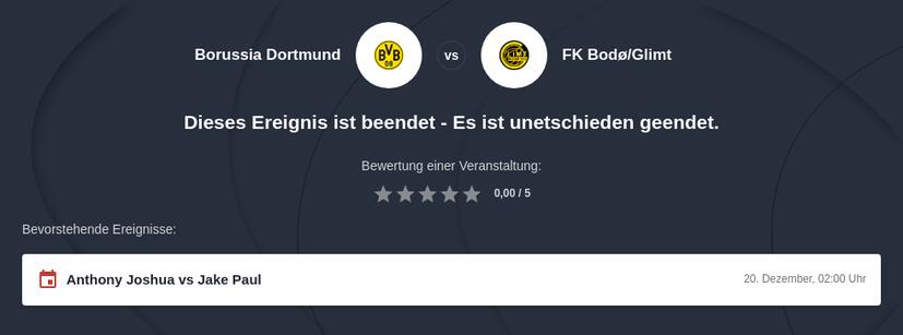 Borussia Dortmund – FK Bodø/Glimt Tipphilfe