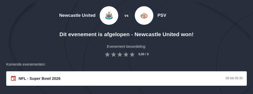 Newcastle United – PSV Eindhoven Wedquoteringen