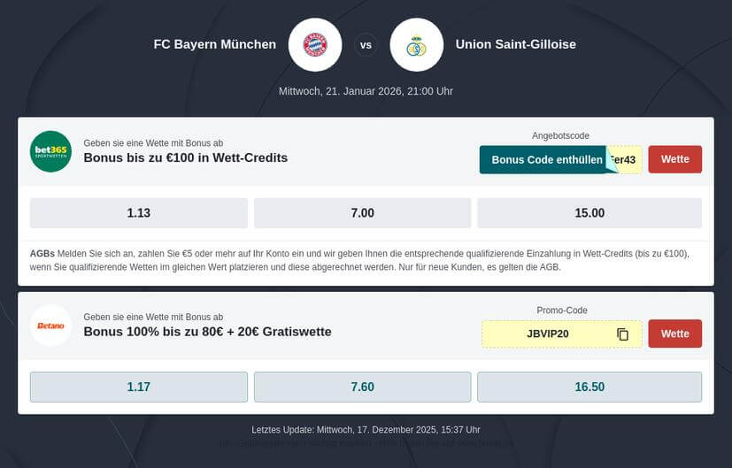 Bayern München – Union Saint-Gilloise Tipphilfe