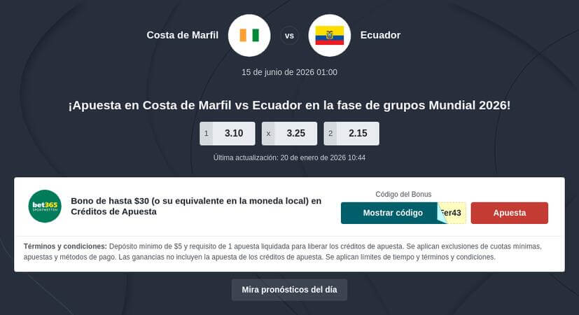 Pronóstico Costa de Marfil vs Ecuador