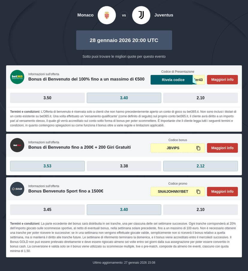 Pronostico Scommesse Monaco - Juventus