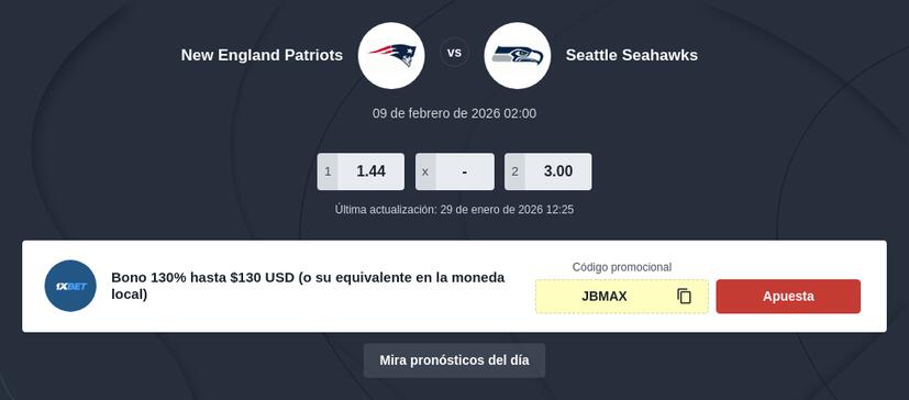 Pronóstico y Apuestas Super Bowl 2026 Patriots vs Seahawks