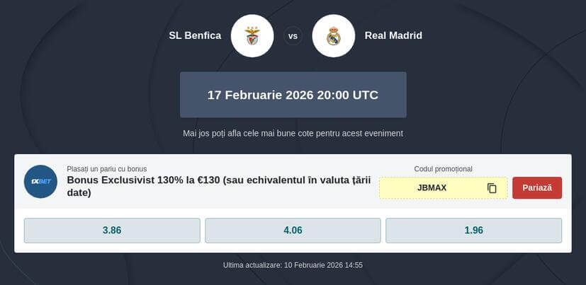 Benfica - Real Madrid Ponturi pariuri