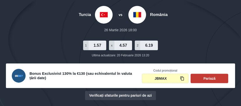 România vs Turcia Ponturi pariuri