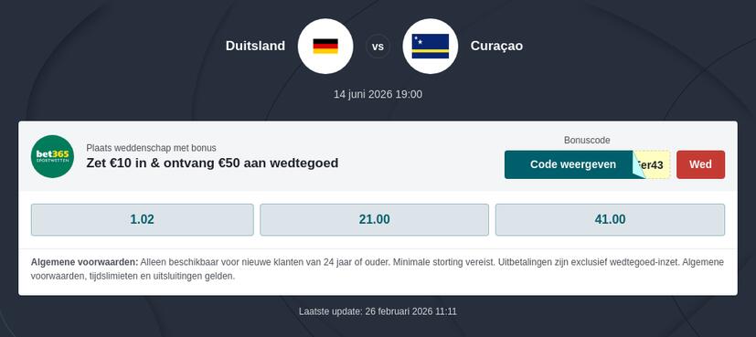 Duitsland - Curaçao Wedquoteringen