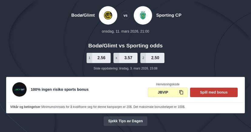 Bodø/Glimt vs Sporting odds og spilltips