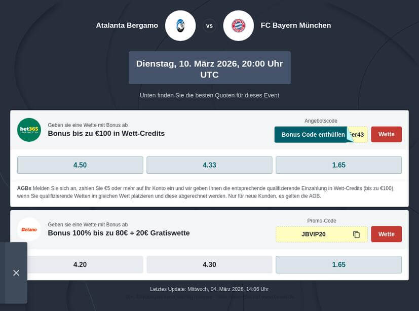 Atalanta Bergamo – Bayern München Tipphilfe