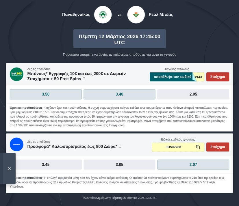 Παναθηναϊκός – Ρεάλ Μπέτις Προγνωστικά