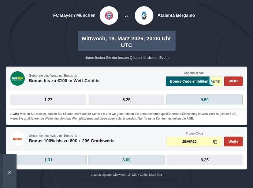 Bayern München - Atalanta Bergamo Tipphilfe