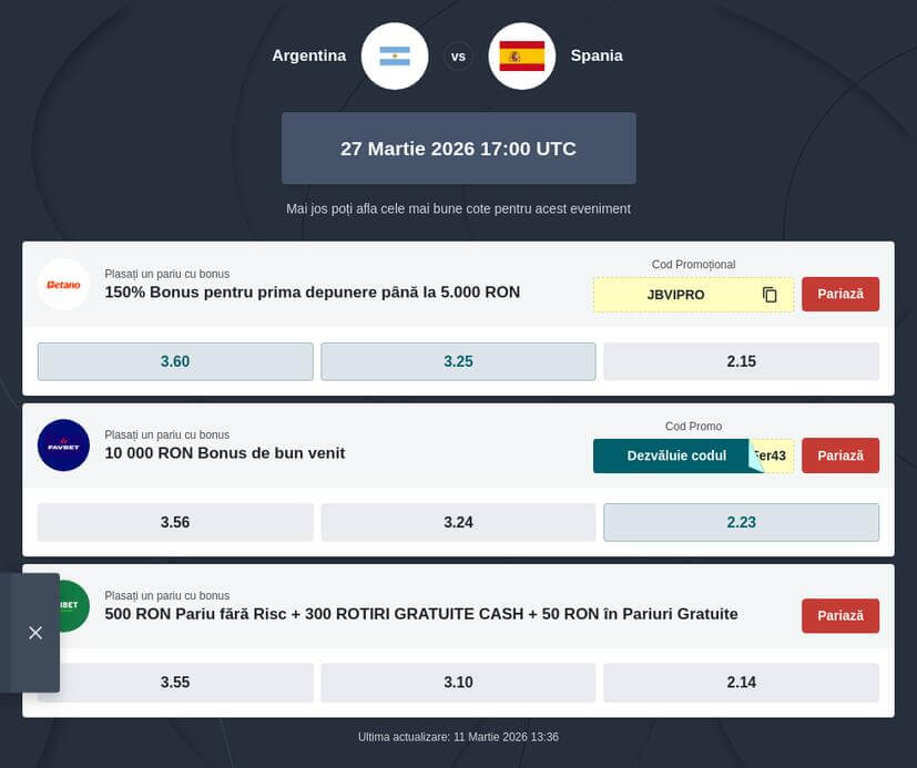 Finalissima Spania - Argentina Ponturi pentru pariuri