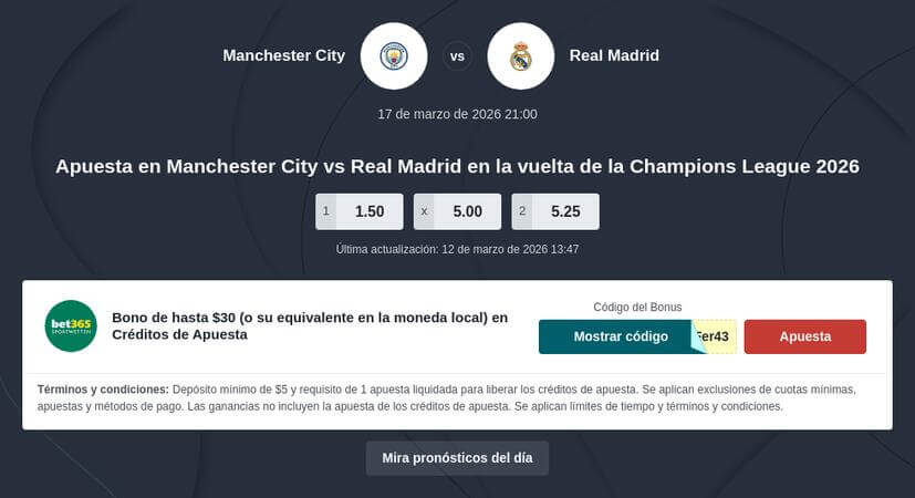 Vuelta Manchester City vs Real Madrid: Pronóstico y Apuestas