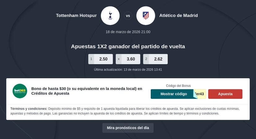 Pronóstico y Apuestas Tottenham vs Atlético Madrid