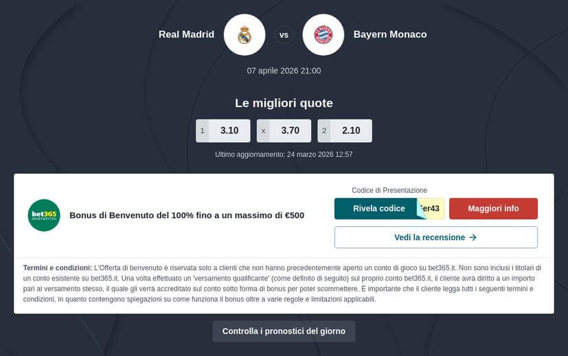 Pronostico Real Madrid - Bayern Monaco