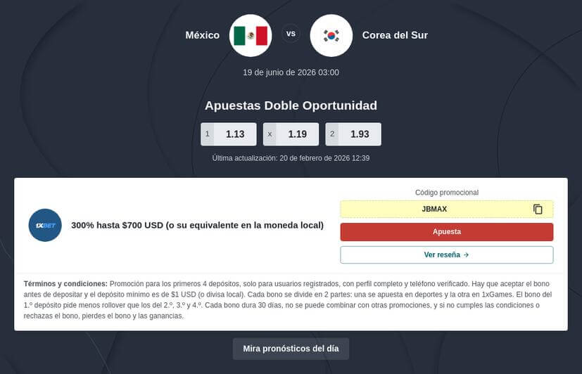 Pronóstico y Apuestas México vs Corea del Sur