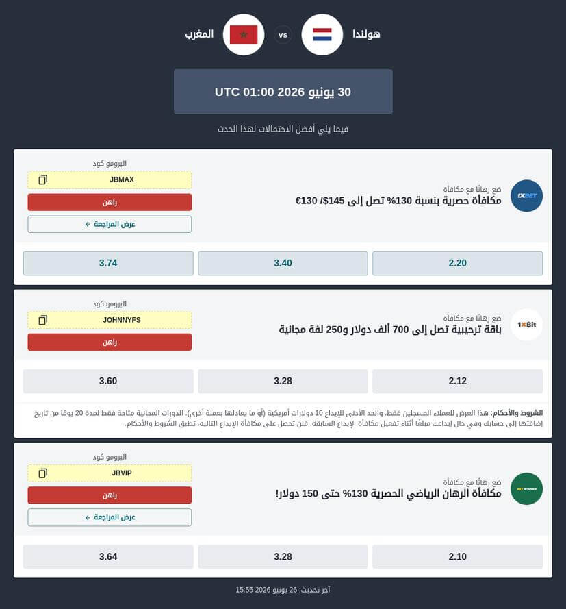 نصائح الرهان على مباراة هولندا ضد المغرب