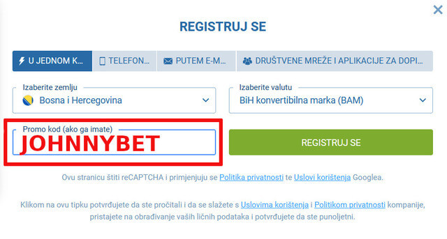 registracija na 1XBET Bosna i Hercegovina