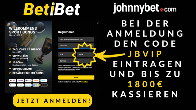 BetiBet Promo Code JBVIP im Registrierungsformular