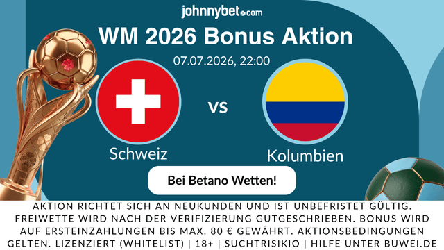 Top Wettquoten für WM 2026 Achtelfinale Schweiz gegen Kolumbien