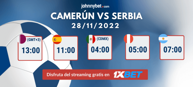 cuotas Camerún vs Serbia streaming gratuito