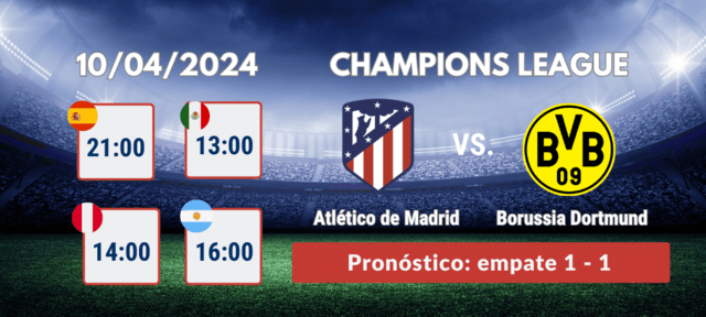 Apuestas favorito Atlético de Madrid vs Borussia Dortmund cuartos de final Champions 