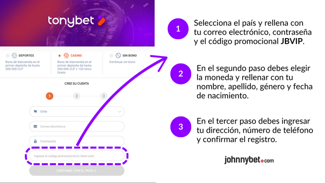 Registro en Tonubet con el código promocional