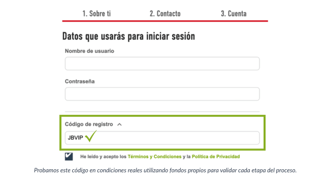 sportium código promocional agregado en el tercer paso del formulario de registro