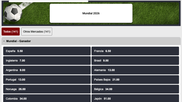 cuotas de apuestas españa ganador mundial 2026