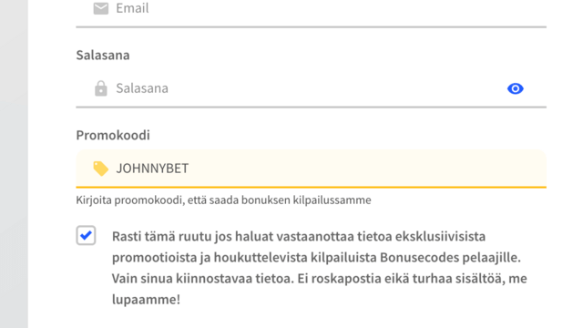 bonuskoodi reksiteröityminen promokoodilla