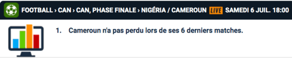 Curiosités match Nigeria - Cameroun